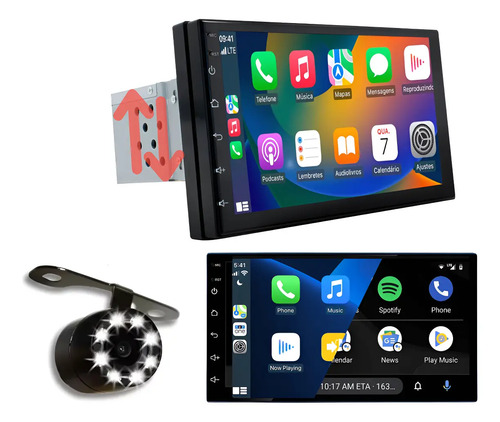 Central multimidia mp5 1 din carplay android auto 7 cam re
