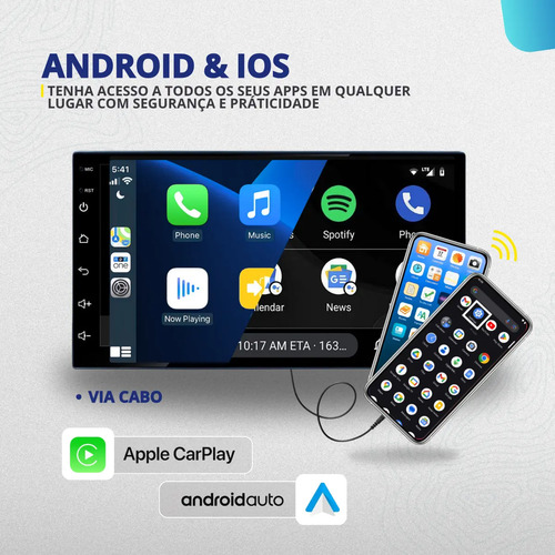 Central Multimídia Mp5 1 Din Carplay Android-auto 7'+ Cam Ré