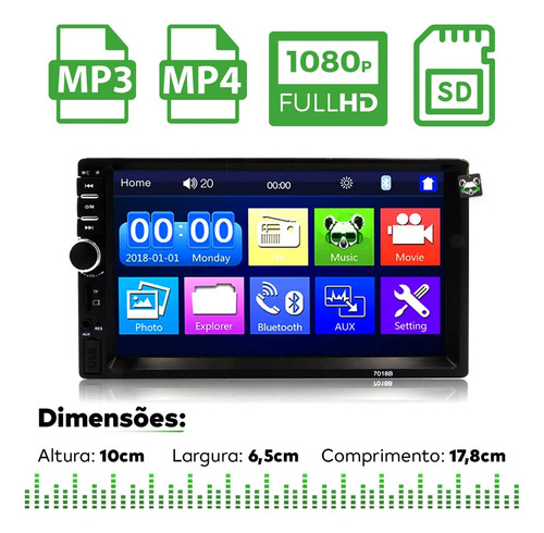 Central Multimídia Mp5 2 Din 7 Polegadas Espelhamento Usb Sd Bluetooth 7810h First