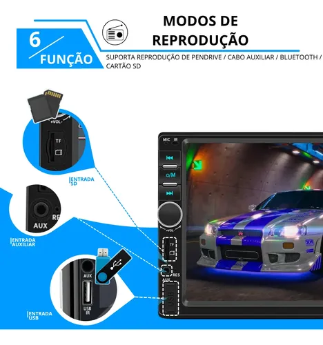 Central Multimídia Touch Mp5 2din Bluetooth Usb + Câmera Ré