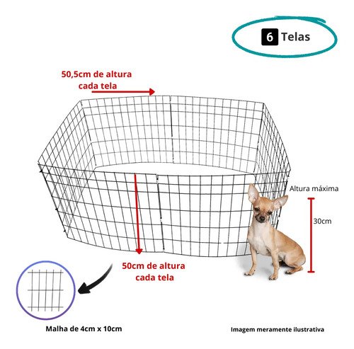 Cercadinho Dobrável Metal Pet 6 Painéis 50cm Altura Médio