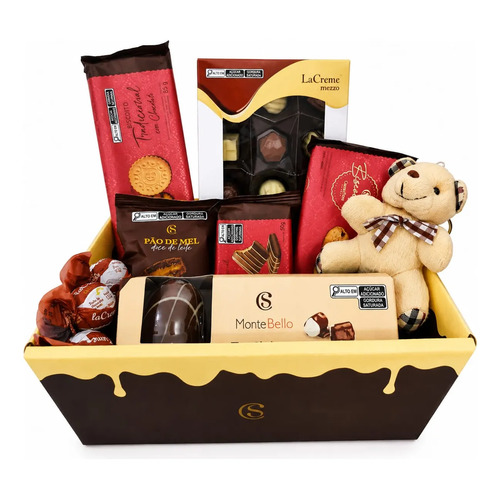 Cesta De Chocolate Cacau Show Presentes 10 Itens Com Ursinho
