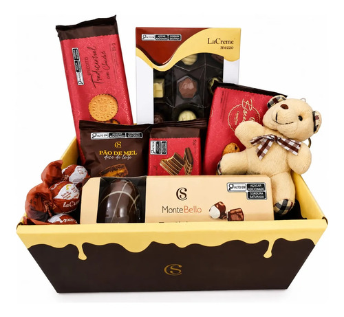 Cesta De Chocolate Cacau Show Presentes 10 Itens Com Ursinho