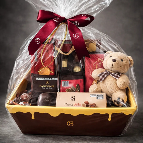 Cesta De Chocolate Cacau Show Presentes 10 Itens Com Ursinho