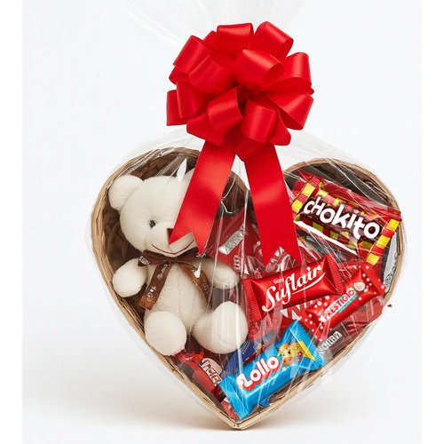 Cesta de coracao mdf chocolates pelucia presente namorada 1