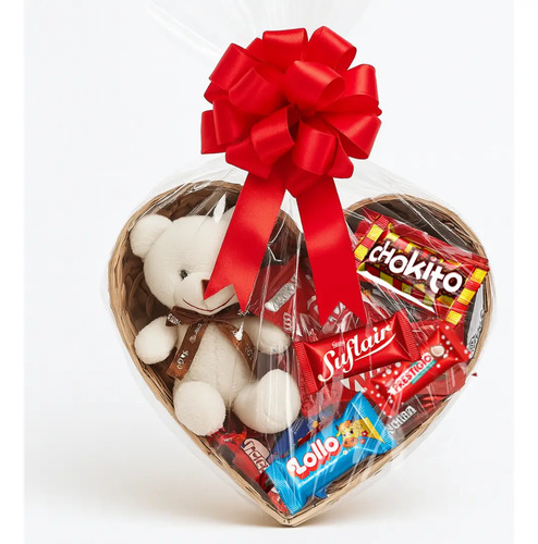 Cesta De Coração Mdf Chocolates + Pelucia Presente Namorada