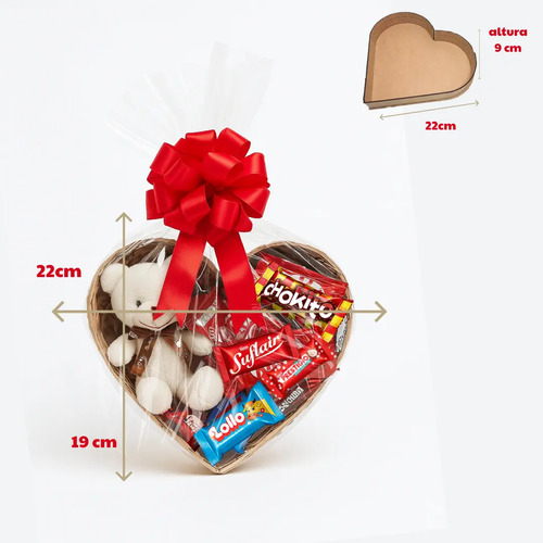 Cesta De Coração Mdf Chocolates + Pelucia Presente Namorada