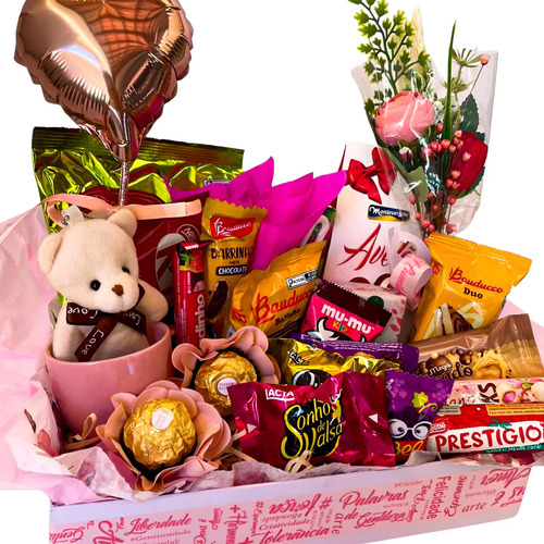 Cesta presente chocolates com ursinho flores xicaranamorada 1