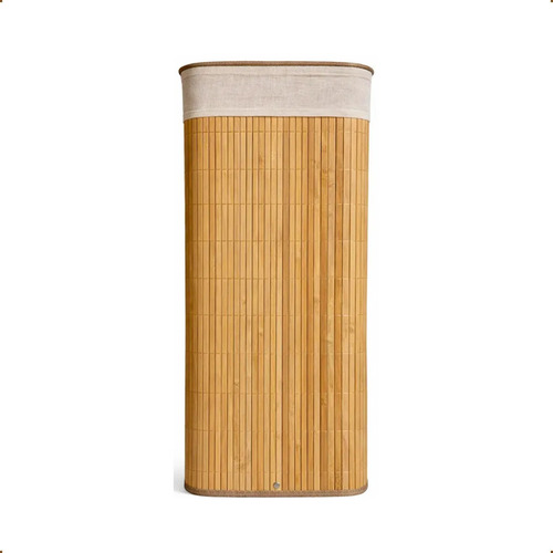 Cesto de Roupa Bambu Retangular de 72L com Tampa e Forro de Linho