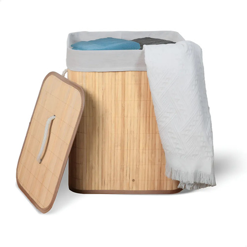 Cesto de roupa suja de bambu com tampa e alcas 50 litros kon