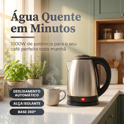 Chaleira Elétrica Inox 1,8 Litros com Desligamento Automático e Base Giratória