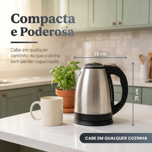 Chaleira Elétrica Inox 1,8 Litros com Desligamento Automático e Base Giratória