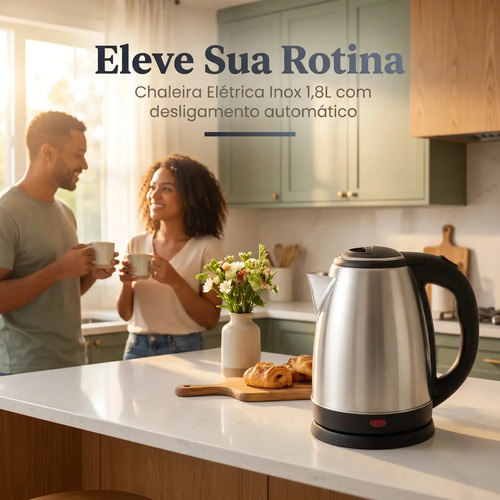 Chaleira Elétrica Inox 1,8 Litros com Desligamento Automático e Base Giratória