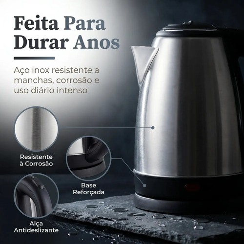 Chaleira Elétrica Inox 1,8 Litros com Desligamento Automático e Base Giratória