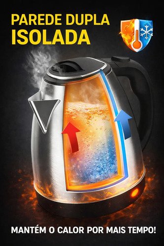 Chaleira Elétrica Inox 1,8L 1000W Aquecimento Rápido Automática