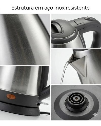 Chaleira Elétrica Inox 1,8L 1000W Aquecimento Rápido Automática