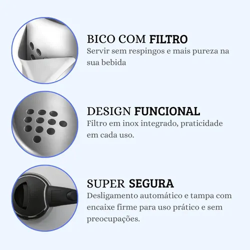 Chaleira Elétrica Kaza+ 1,8l Inox Aquecimento Rápido