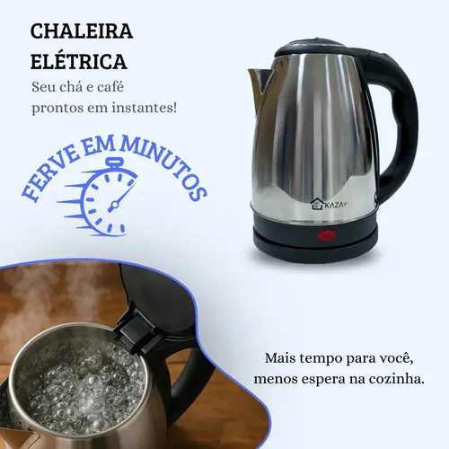 Chaleira Elétrica Kaza+ 1,8l Inox Aquecimento Rápido