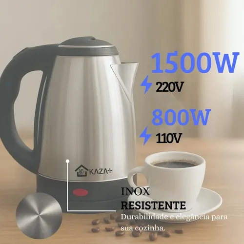 Chaleira Elétrica Kaza+ 1,8l Inox Aquecimento Rápido