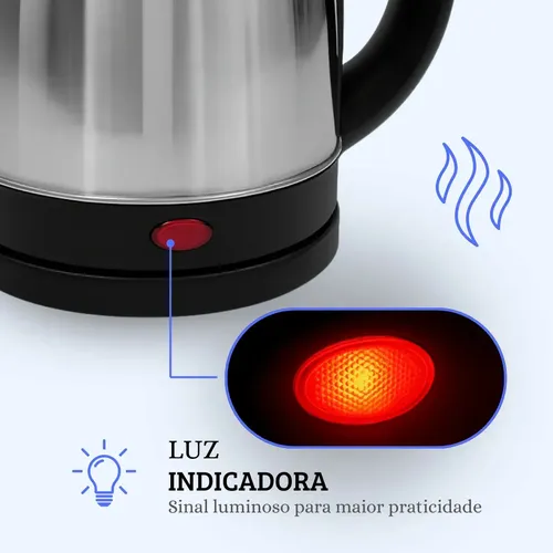 Chaleira Elétrica Kaza+ 1,8l Inox Aquecimento Rápido