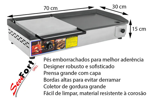 Chapa Sanduicheira Elétrica SeveFort Grill 70x30cm Inox 2300W