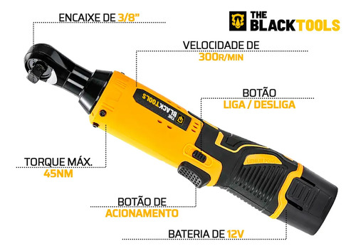 Chave Catraca A Bateria Sem Fio 12v 3/8 Pol 45 Nm BCC120 The Black Tools 110V/220V