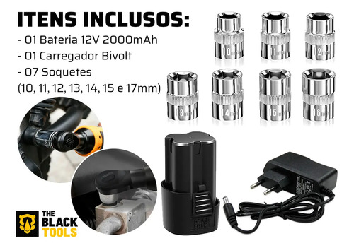 Chave Catraca A Bateria Sem Fio 12v 3/8 Pol 45 Nm BCC120 The Black Tools 110V/220V