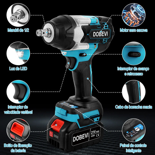 Chave De Impacto 1200n.m Brushless C/ Jogo Soquete+ Dobevi