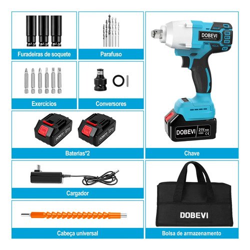 Chave De Impacto 4.0ah Parafusadera Dobevi FU-TH014 Cor Azul 850n.m