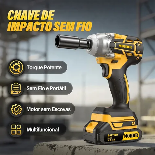 Chave De Impacto Brushless 48v Com 2 Baterias 800nm Mohor