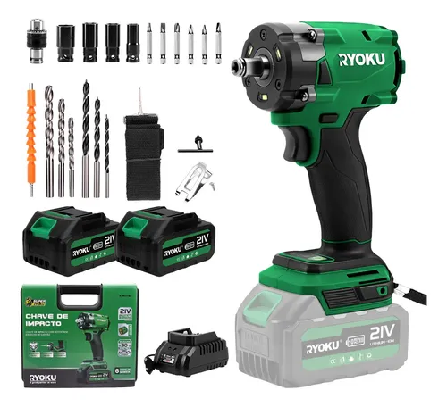 Chave de impacto brushless 600nm 21v com 2 baterias ryoku