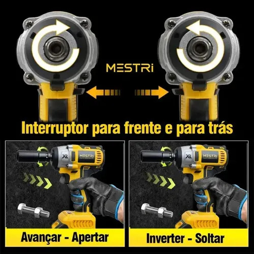 Chave De Impacto e Parafusadeira A Bateria 21v 4ah 3 em 1 Brushless Amarelo 50hz/60hz Sem Escova 2 Baterias Recarregável Bivolt MESTRI