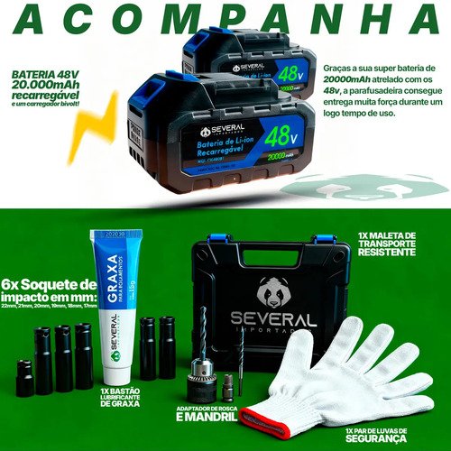 Chave De Impacto Furadeira Parafusadeira Several Importados Recarregável 48v Azul 2000mah