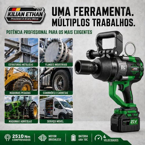 Chave de Impacto Kilian Ethan Master T3000 Sem Fio, 2510 Nm e Encaixe de 1"