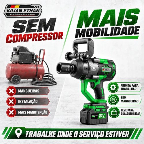 Chave de Impacto Kilian Ethan Master T3000 Sem Fio, 2510 Nm e Encaixe de 1"