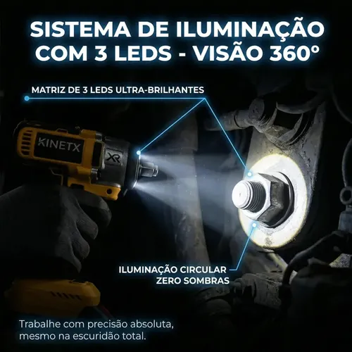Chave De Impacto Kinetx Brushless 880nm 98v 2 Bat + Maleta