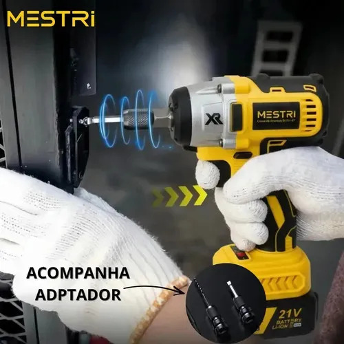 Chave de Impacto MESTRI M-21V Brushless a Bateria 21V de 4Ah com 2 Baterias e Maleta