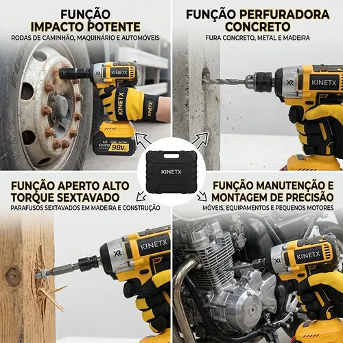 Chave De Impacto Parafusadeira Furadeira 98vf 2 Baterias