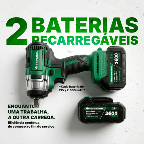 Chave De Impacto Parafusadeira Furadeira Several Importados Recarregável 21v 2600mah Maleta Ferramentas Verde