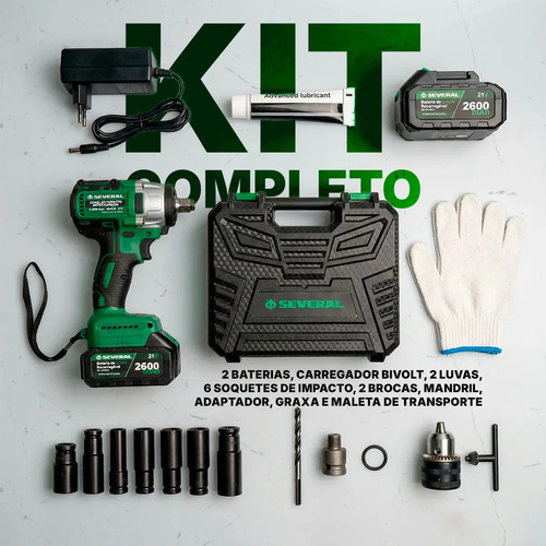 Chave De Impacto Parafusadeira Furadeira Several Importados Recarregável 21v 2600mah Maleta Ferramentas Verde
