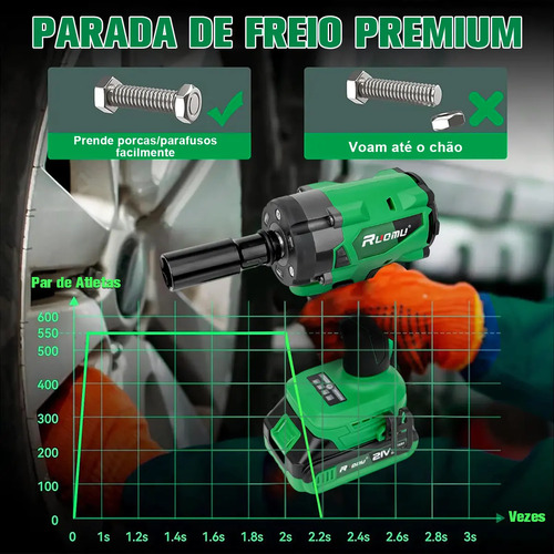 Chave De Impacto Parafusadeira Sem Fio Brushless 2 Baterias