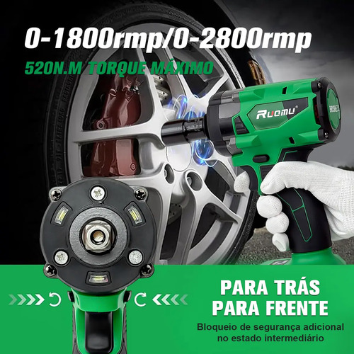 Chave De Impacto Parafusadeira Sem Fio Brushless 2 Baterias