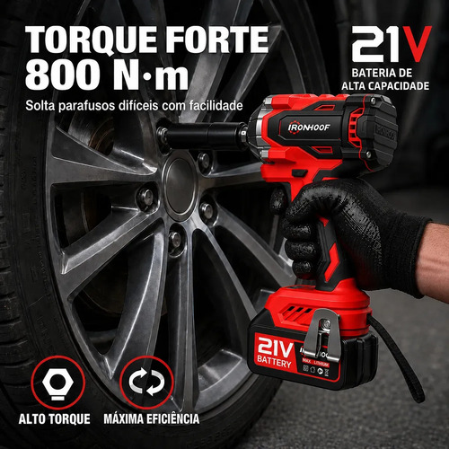 Chave De Impacto Potente 800n Portátil 2 Bateria Brushless
