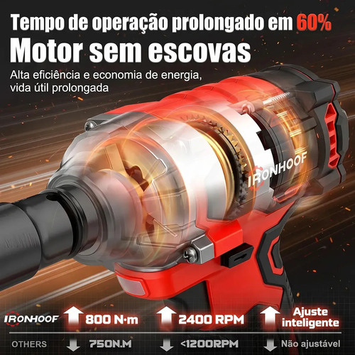 Chave De Impacto Potente 800n Portátil 2 Bateria Brushless