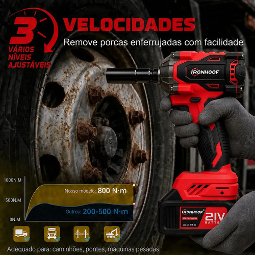 Chave De Impacto Potente 800n Portátil 2 Bateria Brushless