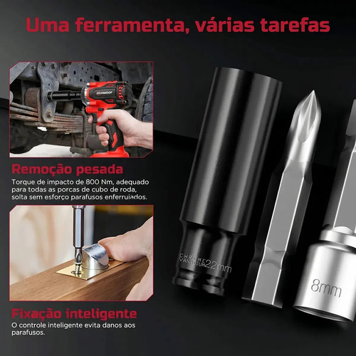 Chave De Impacto Potente 800n Portátil 2 Bateria Brushless