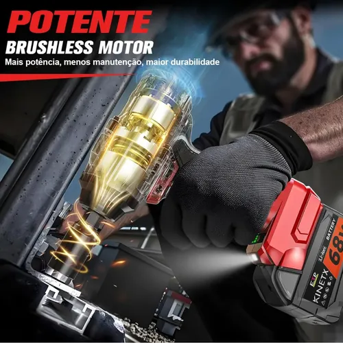 Chave Impacto 780nm Brushless Kit 2 Baterias Bolsa Kinetx