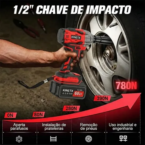 Chave Impacto 780nm Brushless Kit 2 Baterias Bolsa Kinetx