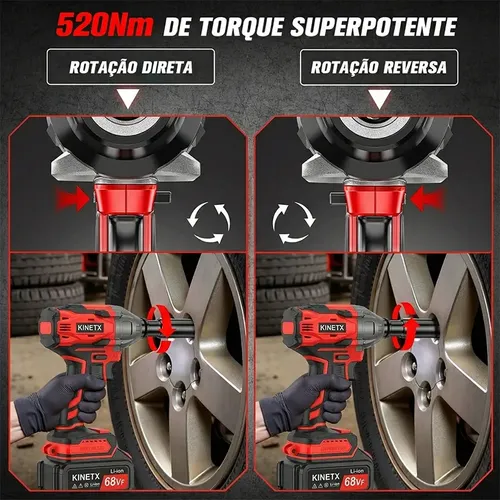 Chave Impacto 780nm Brushless Kit 2 Baterias Bolsa Kinetx
