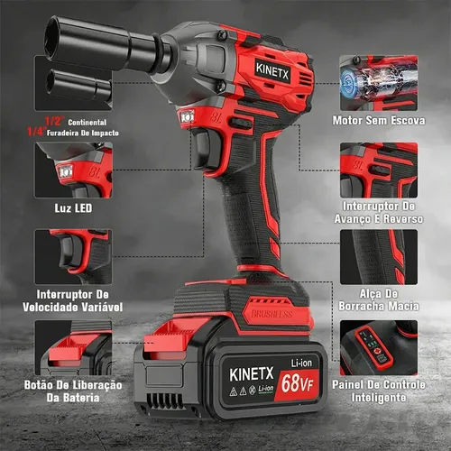 Chave Impacto 780nm Brushless Kit 2 Baterias Bolsa Kinetx